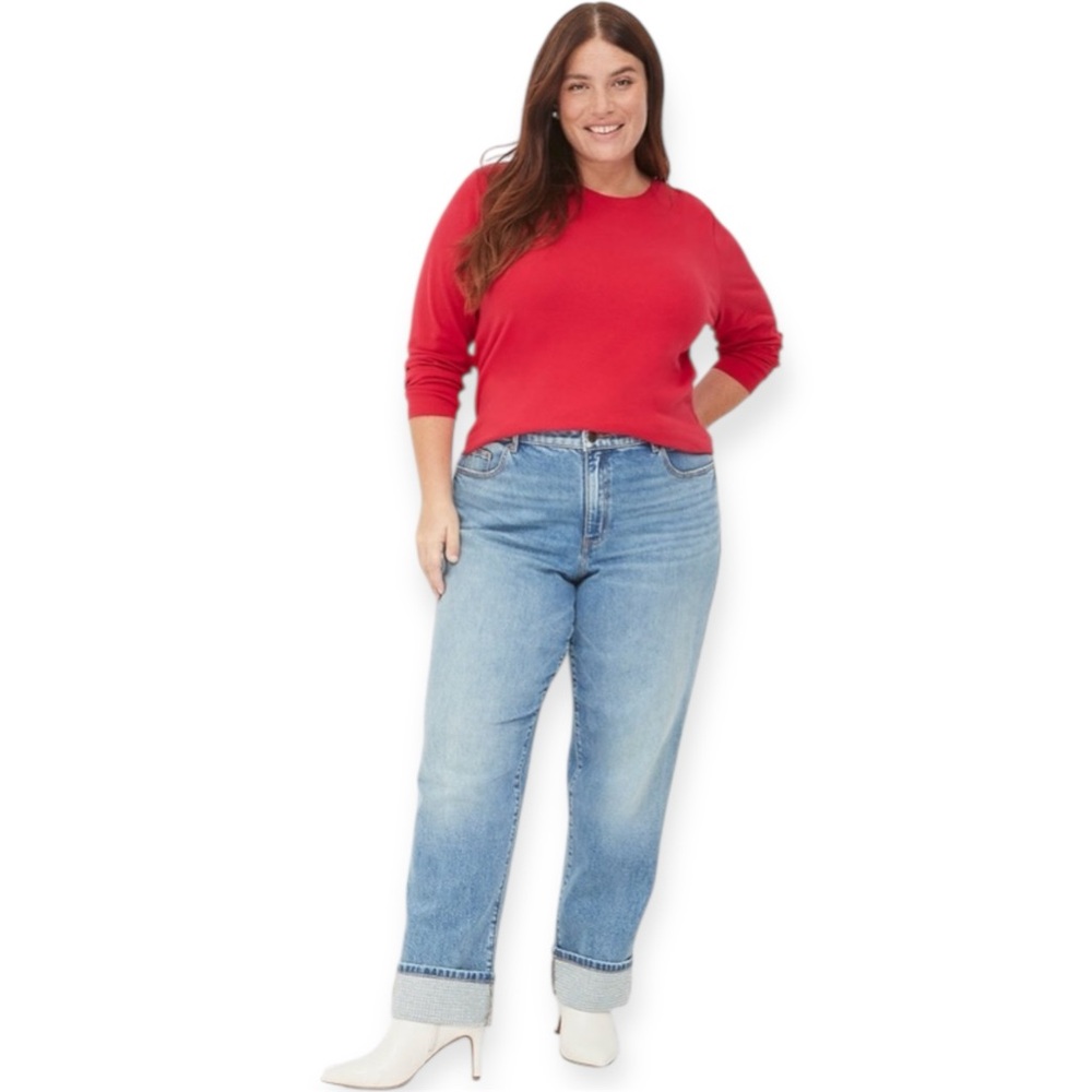 Lane Bryant Rhinestone Cuff Mid Rise Boyfriend Jeans